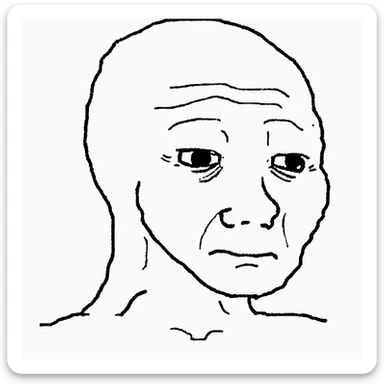 Wojak meme face, sad expression, single tear, simple line art sticker