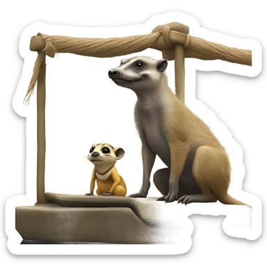 A warthog and a meerkat riding on a Pontoon sticker