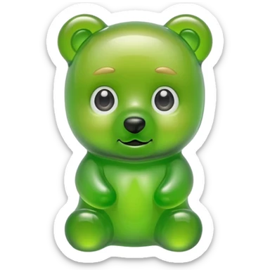green gummy bear with eyes and blond hair sticker