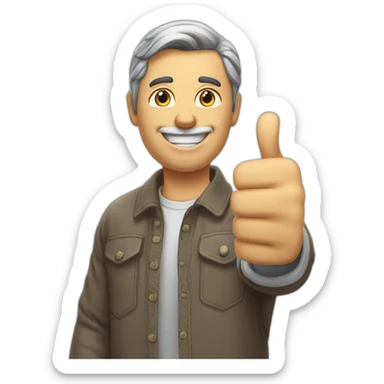 man giving thumbs up, hand in foreground, head in background, wide angle shot sticker