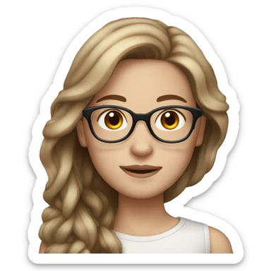 Glamorous girl with long light brown hair, brown eyes, pale skin, and glasses sticker