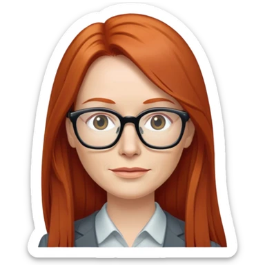 middle age Red head long straight hair pale skin wearing glasses sticker