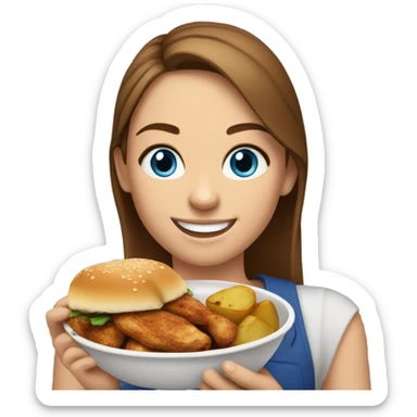 White girl blue eyes brown hair eating grilled chicken and potato  sticker