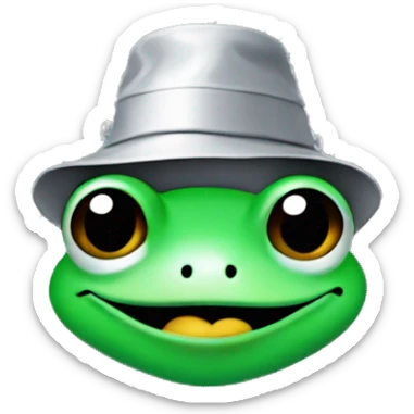 Frog head wearing a bucket hat on head and silver chain around neck  sticker