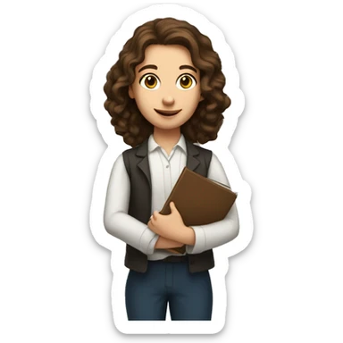 Young teacher of history with tall brown hair and with a book in hands  sticker