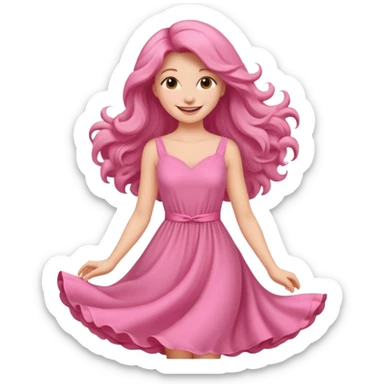 Cewe Romantis Dress warna pink lembut, rambut terurai, lagi senyum sticker
