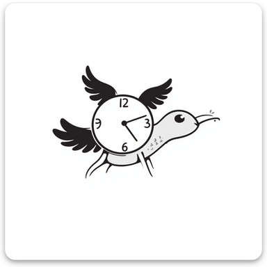 whimsical hand-drawn doodle of a clock with wings, notion style sticker