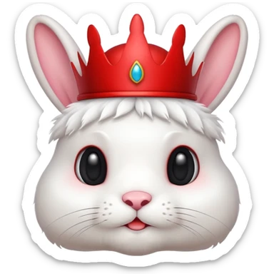 white cute bunny with red crown, funny sticker