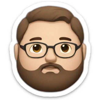 Chubby, non binary, round glasses, attached long brown hair, beard, sleepy sticker
