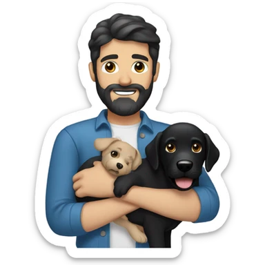 man with dark hair blue eyes beard and mustache holding black Labrador  sticker