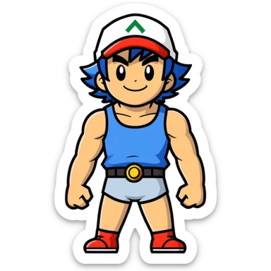 Hot handsome muscular 6ft 5inch tall smiling happy fun shirtless Ash Ketchum and his best friend  sticker