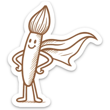 create a version of this character but as a paintbrush instead of a hotdog sticker
