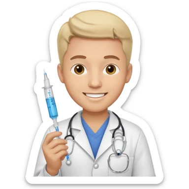 male nurse holding syringe sticker