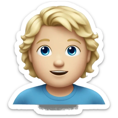 9-year old chubby boy with blond hair and broad blue eyes and a grey t-shirt sticker