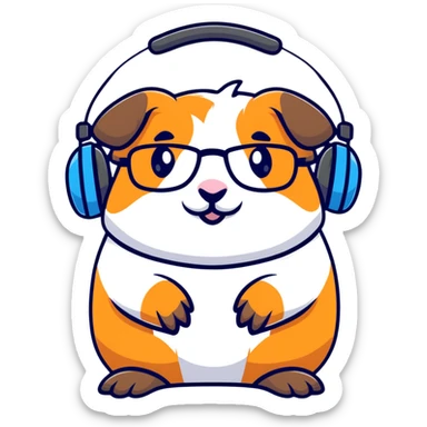 studious guinea pig with glasses wearing a headset sticker
