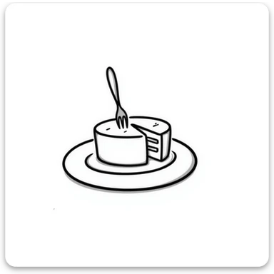 hand-drawn sketch of a partially eaten cake with a fork stuck in it sticker