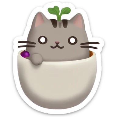 Pusheen cat handing you his eggplant sticker