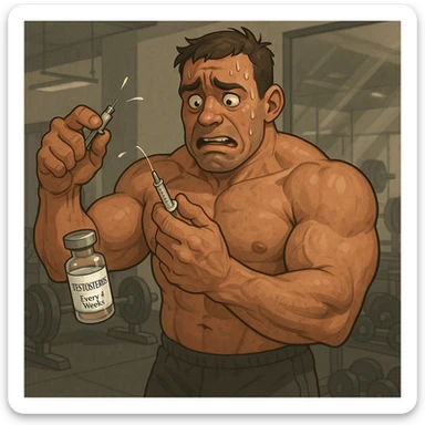  bodybuilder che si fa prendere dalla paura e fa cavolate, come una fiala ogni 2 settimane finisce che sopprimi comunque l'HPT ma senza alcun risultato visibile sticker