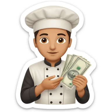 chef holding money sticker