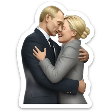 marine lepen giving a hug to vladimir putin hyperrealistic sticker