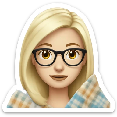 pale blonde girl wearing glasses drinking tea with a blanket sticker
