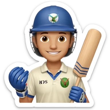 i want a emoji suitable for a logo s well.
it should contain a man holding cricket bat and is wearing all the cricket accessories sticker