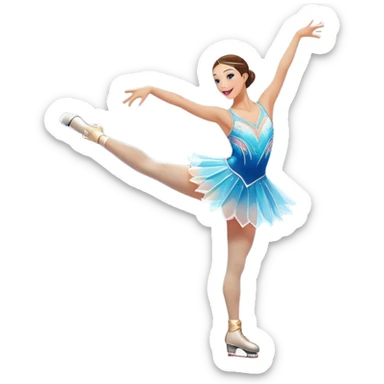 An icon of a theatrical ice show with close-up costumed figure skater performing a dramatic scene on a glowing ice stage. Spotlights, colorful scenery, and a cheering audience in a grand arena convey the magic and artistry of the ice performance. Transparent background included. sticker