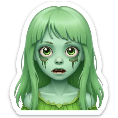 cute green zombie girl with long hair and bangs sticker