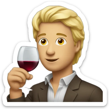 Blonde man with big chin drinking wine sticker