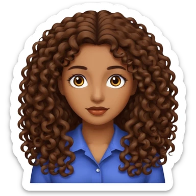 mujer morena cabello rizado largo castaño, ojos oscuros sticker