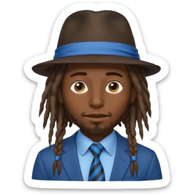 Man with Dreadlocks & Hat – Dark skin, brown hat, blue tie sticker