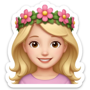 A girl with a flower-shaped crown smiling gently. sticker