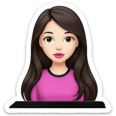 pink girly framed picture of a long hair brunette  sticker