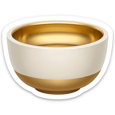 white bowl with matte gold color inside, no liquid, no gloss, simple, clear sticker