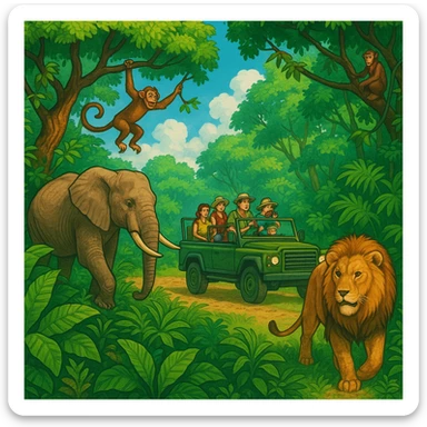 digital illustration of jungle safari sticker
