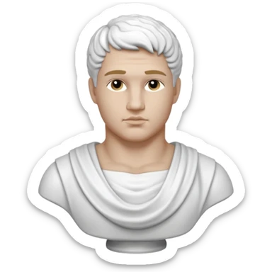 white classical roman bust, hunky,  white stone, no other colours than white sticker