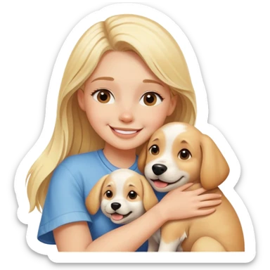 smiling blonde girl hugging dog sticker
