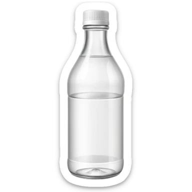 upright bottle of white vinegar clear smooth curved transparent colorless reflective liquid plain white or light cap no label no branding no extras soft lighting emoji scale sticker