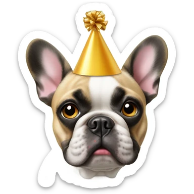 french bulldog with a party hat on its h sticker