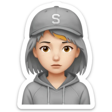 Female tech developer going back to work after christmas holidays, looking tired and wearing a hoodie and a baseballcap that says "SVT" sticker