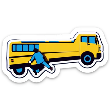 A person laying underneath a bus fixing sticker
