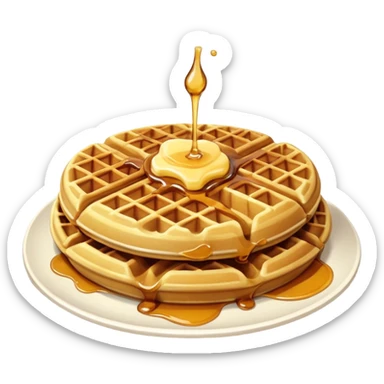 create a waffle on a plate with butter and maple syrup emoji sticker