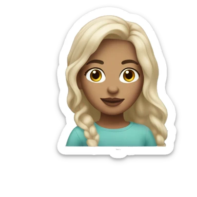 caucasian girl with blonde hair and brown eyes with macbook and iced latte sticker