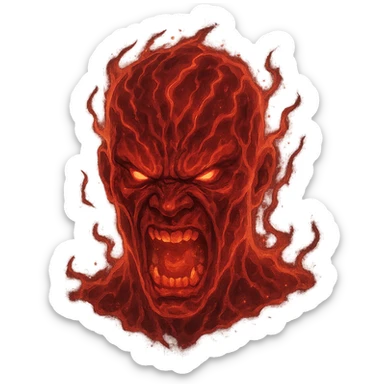 red, angry, plasma-like humanoid monster face, no horns, scary, glowing sticker