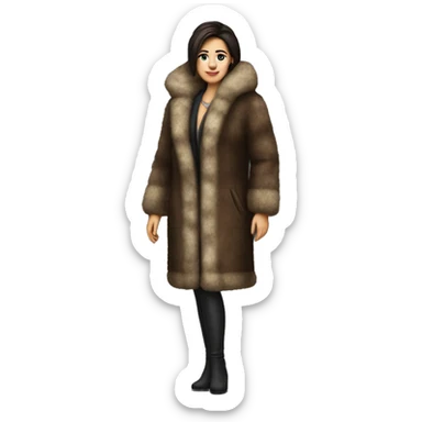 Realistic brunette mob wife full body fur coat sticker