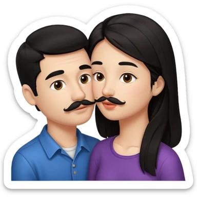 boy with black hair and mustache kissink girl with brown straight hair sticker