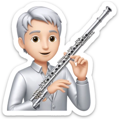Cinematic Realistic Flute, polished silver metal with precise keywork, soft reflections of warm light dancing along its length, a musician’s delicate fingers pressing the keys, glowing with a sleek and elegant charm. sticker