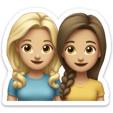 A blonde sister and a brunette sister together sticker