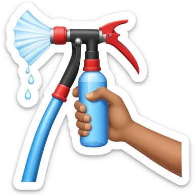 A hand holding a water hose and extinguishing the fire, no man sticker