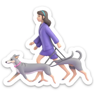 Japanese girl with flowing hair walking a solid grey greyhound with cherry blossoms in the background sticker